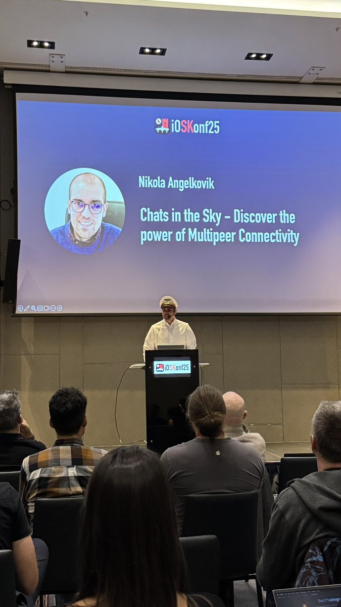 nikle22's tweet photo. Yesterday I delivered my first conference talk at @iOSKonf — and it was an amazing experience!

I had the chance to present SkyChat, an offline peer-to-peer chat app for travelers, and share the journey of building it together with Miljan Angelovik and @sasojadrovski using MultipeerConnectivity. 

It felt incredible to be on stage, connect with fellow iOS developers, and talk about something I’m genuinely passionate about.

Huge thanks to the @iOSKonf team for giving me this opportunity, and to everyone who attended my session. I’m feeling inspired and already looking forward to the next one!