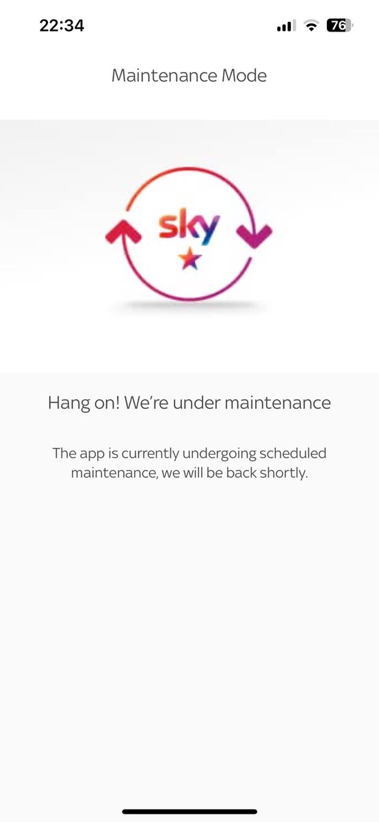When the whole country is complaining about their Sky boxes crashing you find the Sky App is ‘conveniently’ under maintenance! Hmmm 🤔 Doesn’t sound odd at all… 🙄 #sky #skyq #skytv