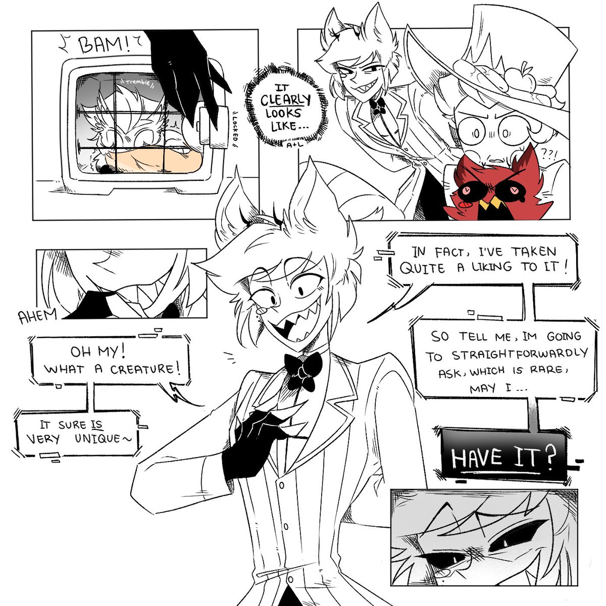 DudeBazingga's tweet photo. That's.. Lucicat?
That Little Damned (13)
.
.
#HazbinHotel #LuciferHazbinHotel #Alastor #CharlieMorningstar #CursedCatAlastor #Lucicat https://t.co/MxygAgTWMs