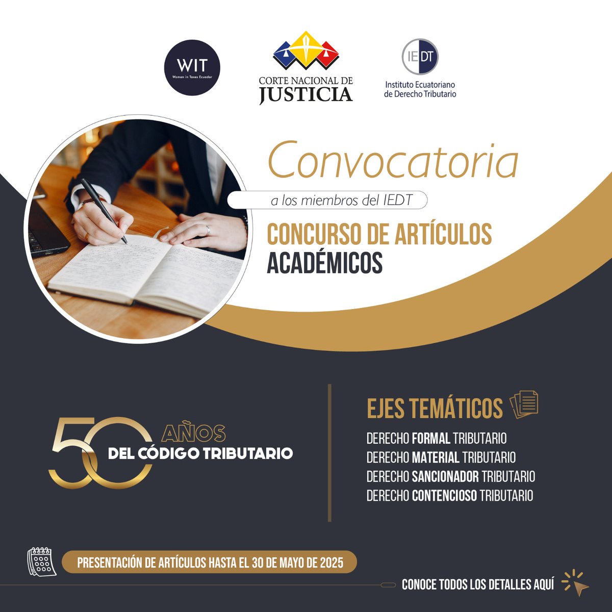 📢#CONVOCATORIA l La <a href="/CorteNacional/">Corte Nacional de Justicia</a>  de Justicia, Women in Taxes <a href="/womenintaxesec/">WOMEN IN TAXES ECUADOR</a> y el Instituto Ecuatoriano de Derecho Tributario <a href="/EcIEDT/">IEDT</a> invitan a los miembros activos de este Instituto a participar en este concurso de artículos académicos sobre Derecho Tributario.

📌Conoce la