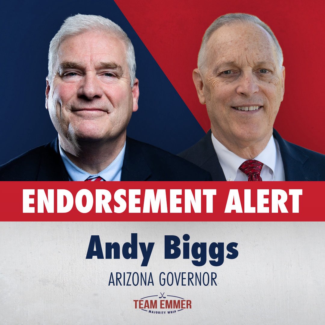 Tom Emmer (@tomemmer) on Twitter photo Proud to stand with <a href="/andybiggs4az/">Andy Biggs</a> for #AZGov
"Andy Biggs is a fearless conservative who has fought to cut wasteful spending, secure our southern border, and bring sensible reforms to make Congress accountable to the people. He's always been driven by his conservative principles Proud to stand with <a href="/andybiggs4az/">Andy Biggs</a> for #AZGov
"Andy Biggs is a fearless conservative who has fought to cut wasteful spending, secure our southern border, and bring sensible reforms to make Congress accountable to the people. He's always been driven by his conservative principles