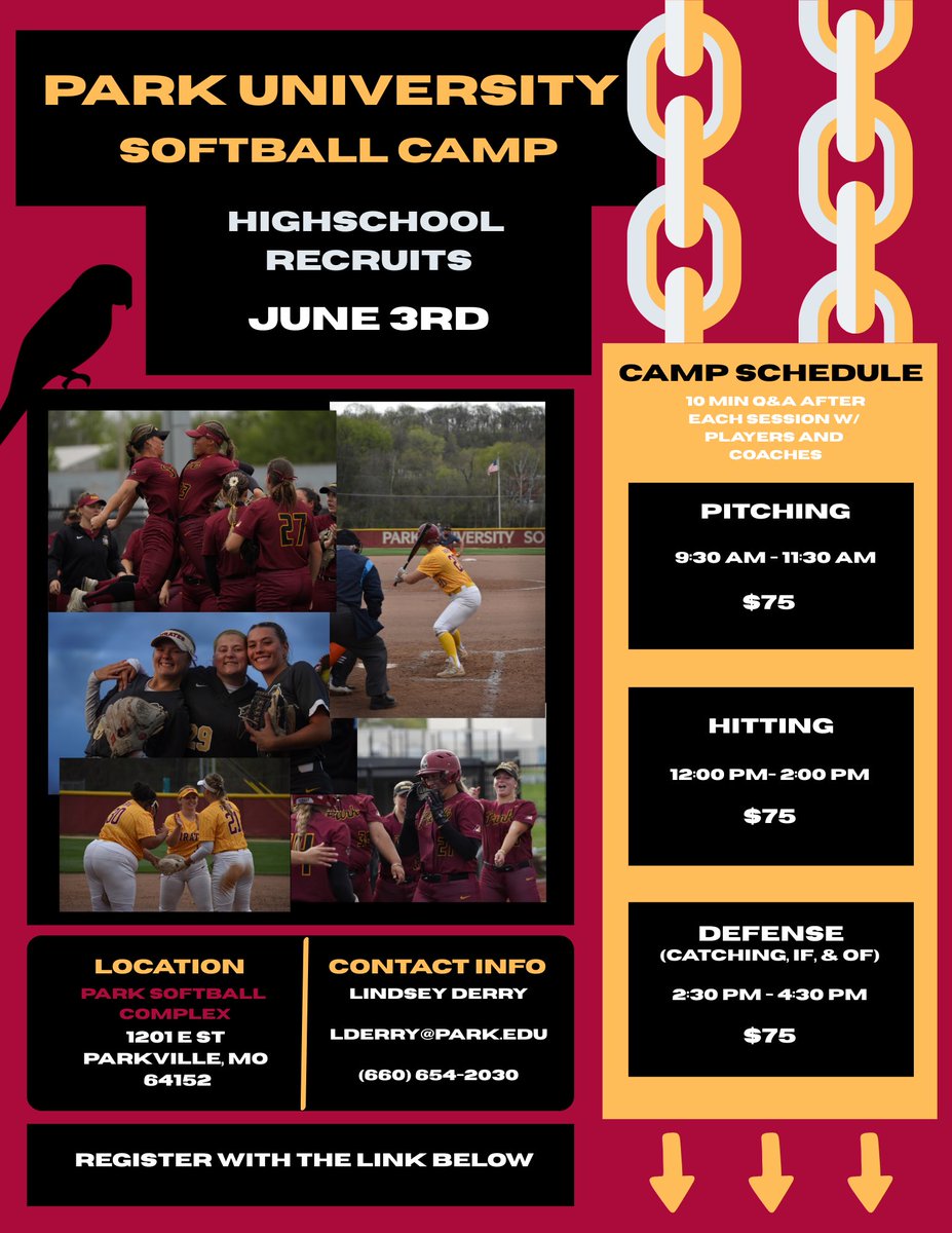 Join us on June 3rd for the Pirates Softball Camp! 
Use the link below to register!

parkathletics.com/sb_output.aspx…