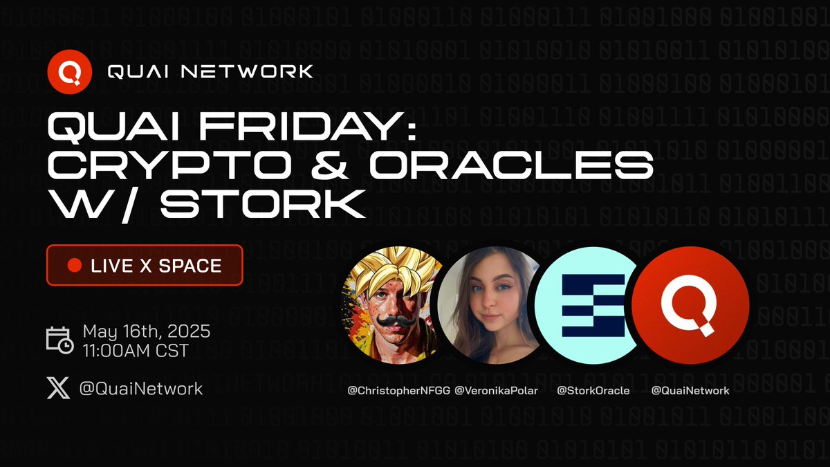 QuaiNetwork's tweet photo. 🎙️ Quai Friday: Crypto &amp; Oracles w/ @StorkOracle 

🗓 Friday, May 16 at 11 AM CST

Join us tomorrow for a weekly Quai Friday with a special guest! We’ll be talking all things crypto, oracles, and Stork's integration with Quai Network. 

Set your reminders ⤵️ https://t.co/U75kkM99h0