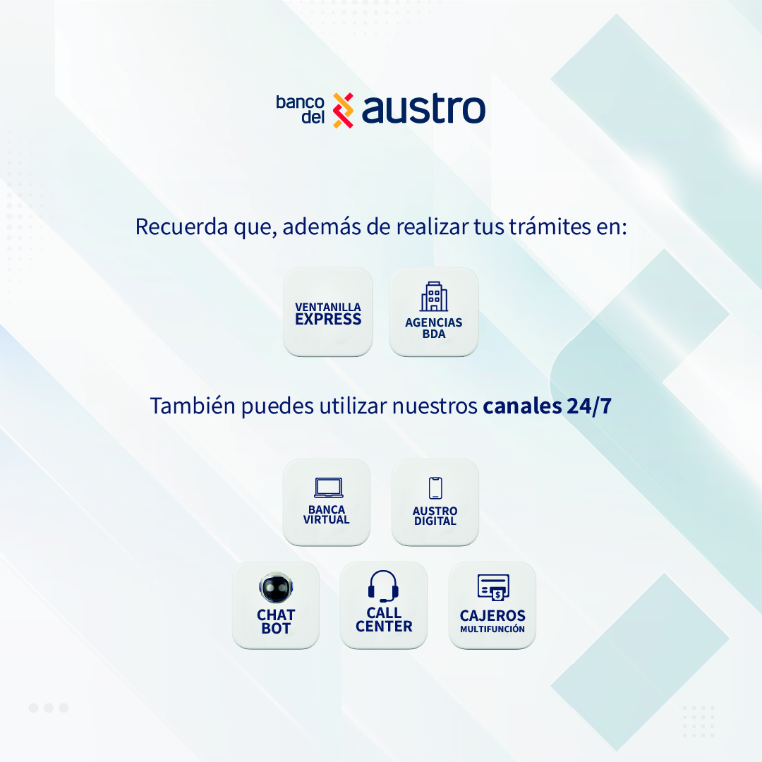 HORARIOS DE ATENCIÓN 
Planifica tus visitas a nuestras agencias.  Recuerda que también puedes realizar tus transacciones desde nuestra banca digital donde y cuando lo necesites.  

¡Disfruta el feriado con la tranquilidad de que estamos cerca de ti!