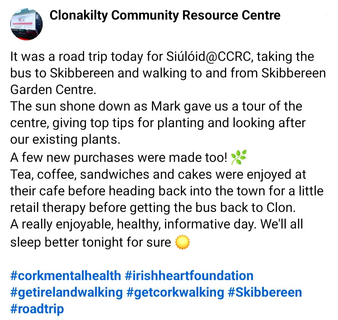 Road trip for #Siúlóid@CCRC yesterday, taking the bus to Skibbereen &amp; getting the steps in there 👣🌞🌿

#getcorkwalking #Skibbereen #roadtrip #SkibbereenGardenCentre 
#ClonakiltyCommunityResourceCentre