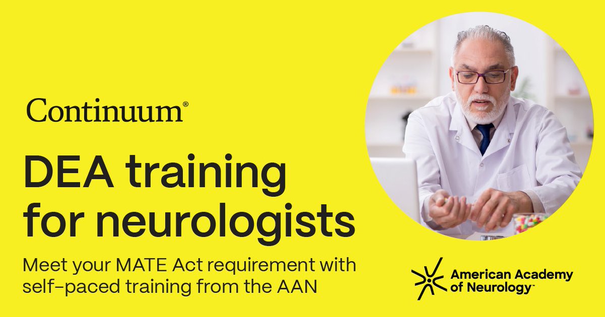 American Academy of Neurology (@aanmember) on Twitter photo .<a href="/ContinuumAAN/">Continuum: Lifelong Learning in Neurology</a>'s DEA licensure training is now available to all! The 8-hour training is curated to meet your DEA training needs and enhance your #neurology practice.
Learn more: hubs.la/Q03mysxl0 .<a href="/ContinuumAAN/">Continuum: Lifelong Learning in Neurology</a>'s DEA licensure training is now available to all! The 8-hour training is curated to meet your DEA training needs and enhance your #neurology practice.
Learn more: hubs.la/Q03mysxl0