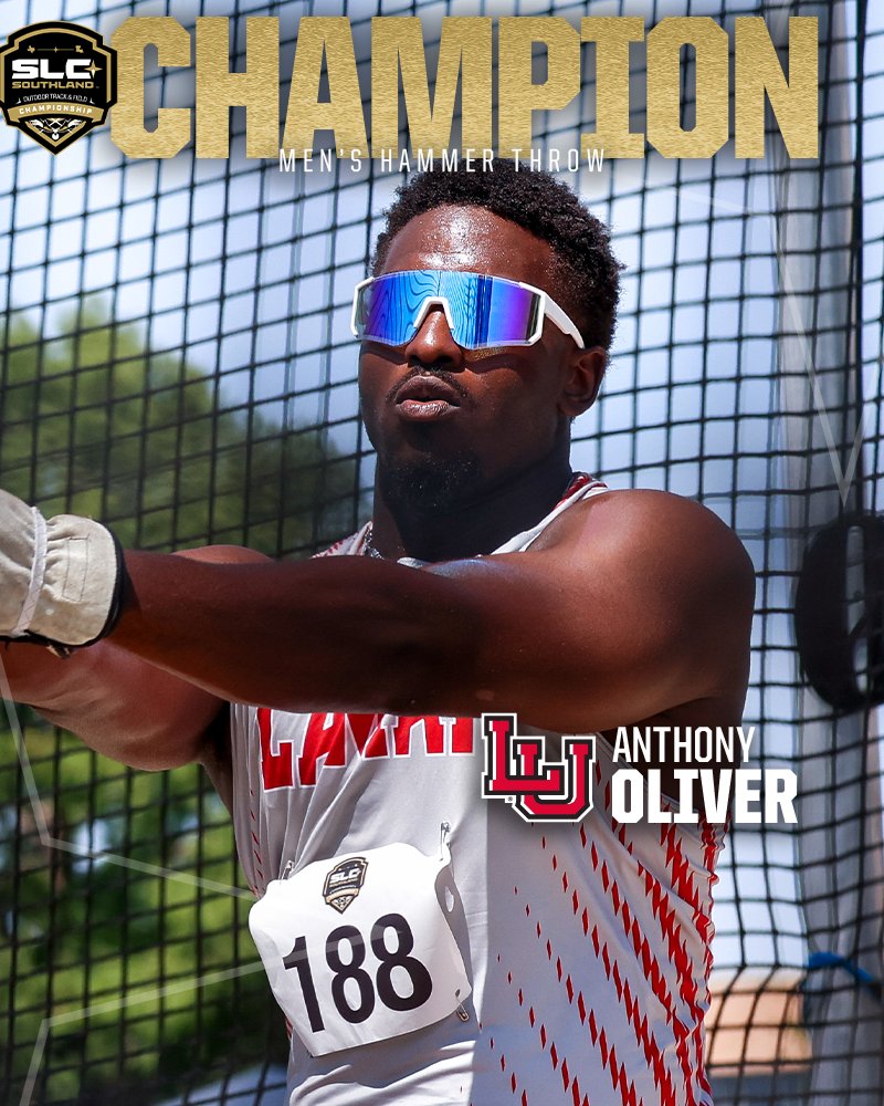 Southland Conference (@southlandsports) on Twitter photo MEN'S HAMMER THROW CHAMPION. 🤩
🥇 Anthony Oliver, <a href="/LamarXCTF/">Lamar University Track and Field</a>
🥈 Gerrit Visser, <a href="/LionUpTrack/">Southeastern Track/XC</a>
🥉 Emmanuel Ekuma, <a href="/IslandersTFXC/">Islanders TFXC</a> MEN'S HAMMER THROW CHAMPION. 🤩
🥇 Anthony Oliver, <a href="/LamarXCTF/">Lamar University Track and Field</a>
🥈 Gerrit Visser, <a href="/LionUpTrack/">Southeastern Track/XC</a>
🥉 Emmanuel Ekuma, <a href="/IslandersTFXC/">Islanders TFXC</a>