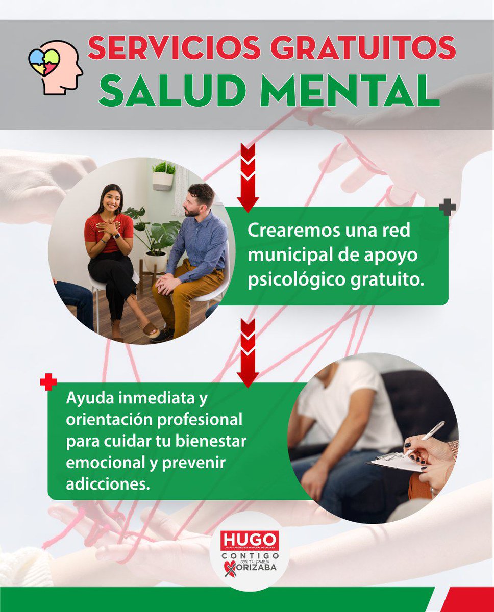 No olvidemos que tener una buena salud mental es importante para tener una mejor calidad de vida, por ello es que te invito a conocer mi propuesta "Servicios gratuitos de Salud Mental".

#HugoCONTIGO #Hugocontufamilia #HugoxOrizaba