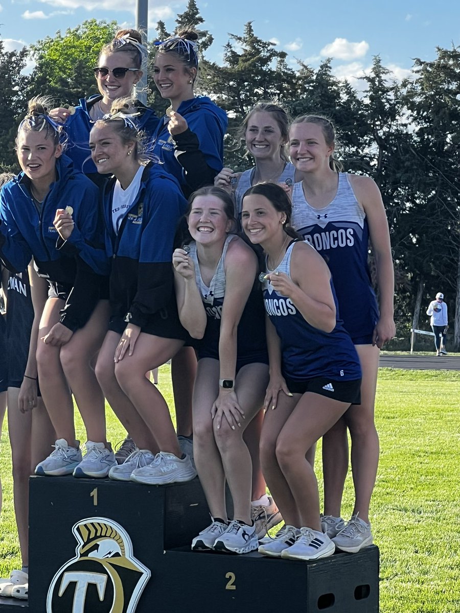 Running results for the Bronco girls at the C-6 district meet:
Marley: 3rd 800 (2:32.47) 6th 1600 (6:06.53)
Ella: 4th 1600 (5:58.35)
Meg, Emery, Lynly, Bre: 4x1 6th
Andrea, Nya, Lynly, Marley: 4x4 5th
Ella, Nya, Andrea, Marley: 4x8 2nd