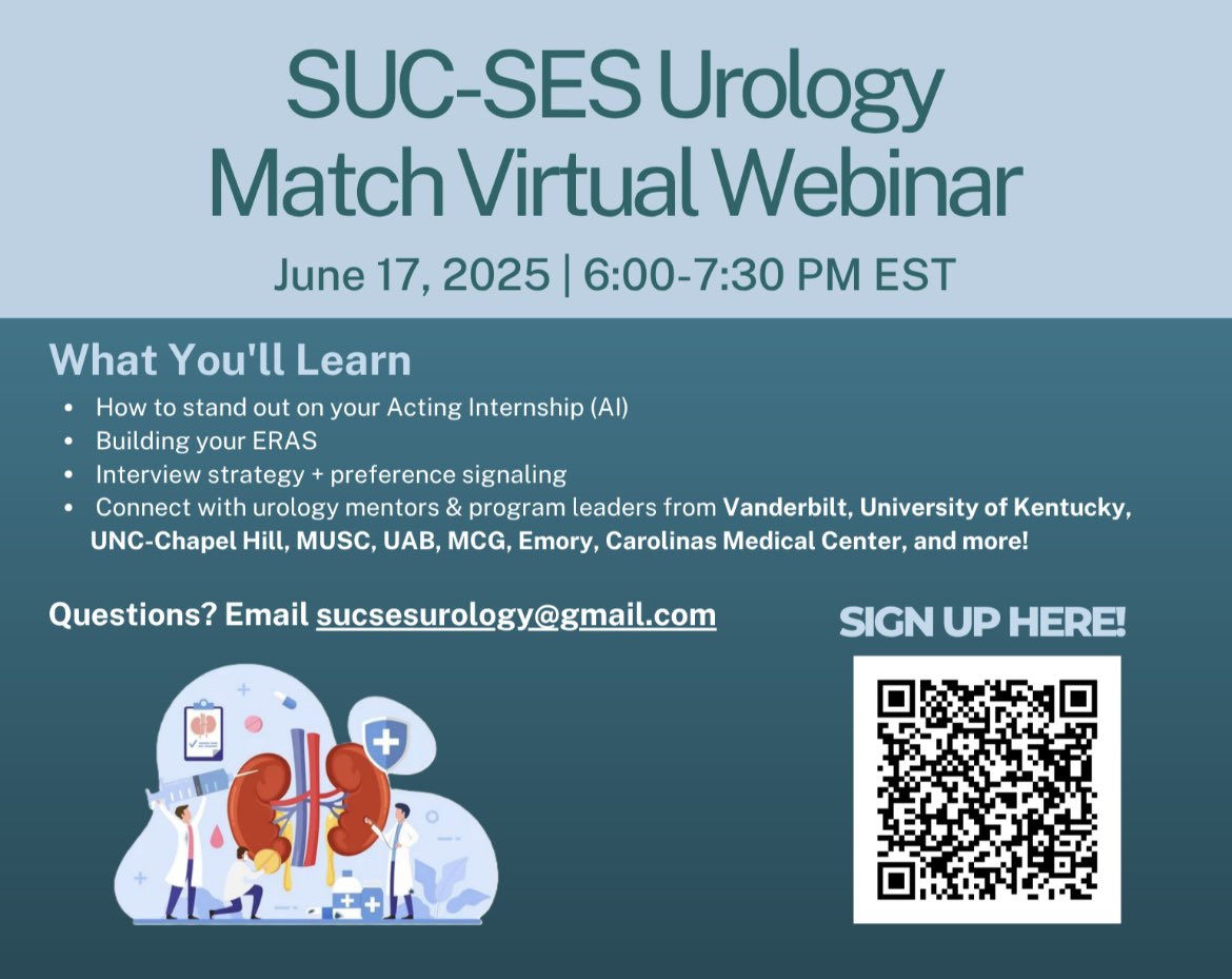 Carmen Tong (@carmentonggu) on Twitter photo 📣ATTN med students: wanna hear from MS directors, PDs, and chairs on how to succeed in the <a href="/UroAcademic/">Society of Academic Urologists</a> uro match? We have an all-⭐️ lineup of <a href="/SES_AUA/">Southeastern Section</a> programs who’ll share the secrets to acing your rotation/interviews! Use the QR code to register and join us 6/17 at 6pm EST! 📣ATTN med students: wanna hear from MS directors, PDs, and chairs on how to succeed in the <a href="/UroAcademic/">Society of Academic Urologists</a> uro match? We have an all-⭐️ lineup of <a href="/SES_AUA/">Southeastern Section</a> programs who’ll share the secrets to acing your rotation/interviews! Use the QR code to register and join us 6/17 at 6pm EST!