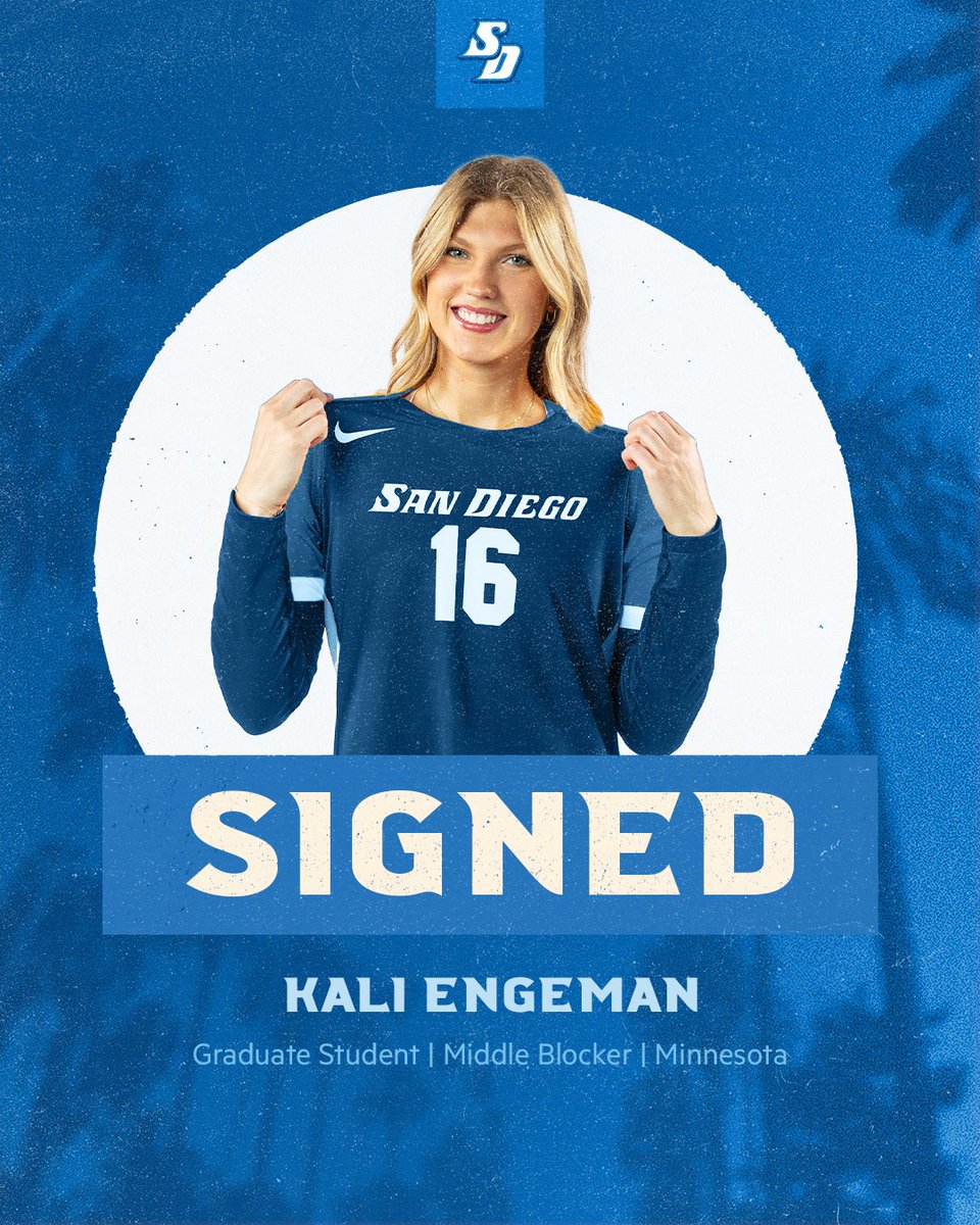 San Diego Volleyball (@usdvolleyball) on Twitter photo Welcome to San Diego, Kali! π΄
We've added middle blocker <a href="/EngemanKali/">Kali Engeman</a> to our 2025 roster as a graduate transfer from Minnesota.
ποΈ: bit.ly/3YPkZK9
#GoToreros Welcome to San Diego, Kali! π΄
We've added middle blocker <a href="/EngemanKali/">Kali Engeman</a> to our 2025 roster as a graduate transfer from Minnesota.
ποΈ: bit.ly/3YPkZK9
#GoToreros