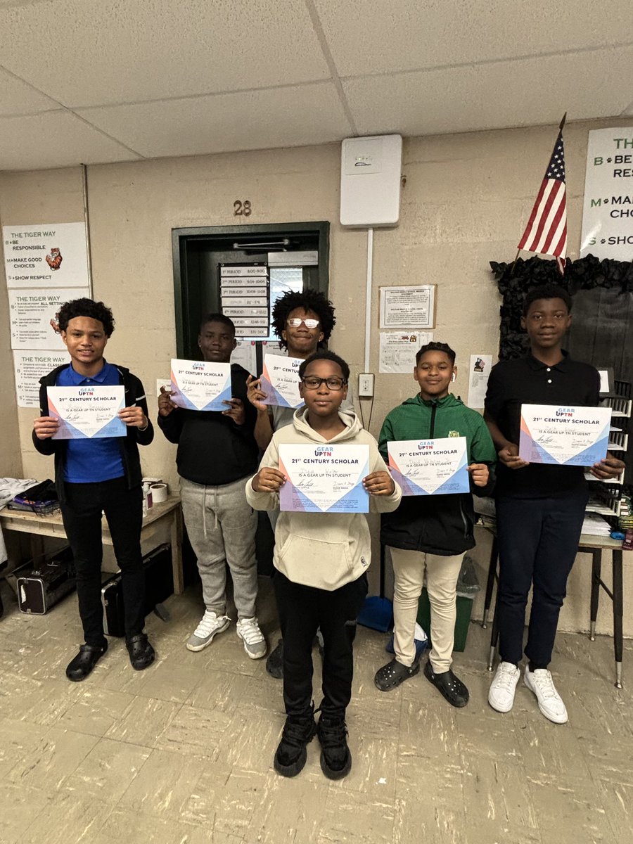 Gear Up gave out 21st Century Scholar certificates today for the students that were present! 7th graders can also pick up forms tomorrow and through next week! If you have any questions or concerns, please contact Brittany Grant GEAR UP Site coordinator at 731 307 8603.