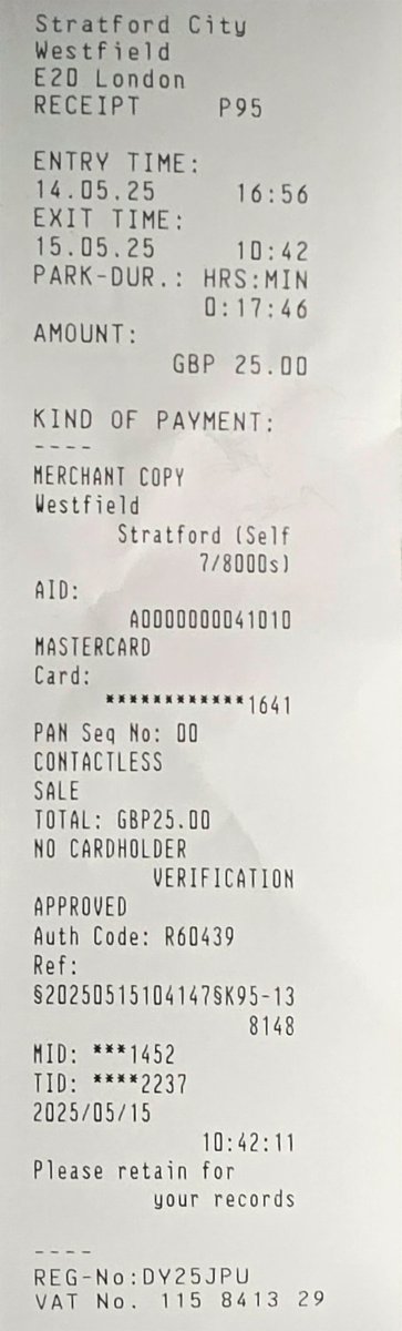upeshchavda's tweet photo. @TravelodgeUK I stayed at your London Stratford hotel for two nights. I parked at the nearby Westfield Stratford shopping centre. I was charged £25.00 for a 17 hour period, rather than £16 as shown on your website for the same car park. How do I get the difference back? https://t.co/eaw312SHL3