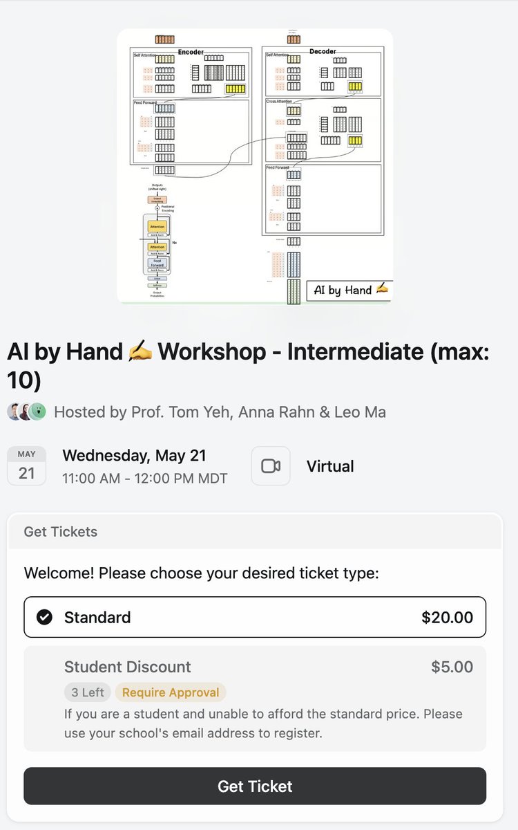 Our new AI by Hand ✍️ workshop lets you build a Transformer from scratch in Excel. No black boxes. Just clear, step-by-step intuition and math you can see and do by hand. Register now lu.ma/byhand