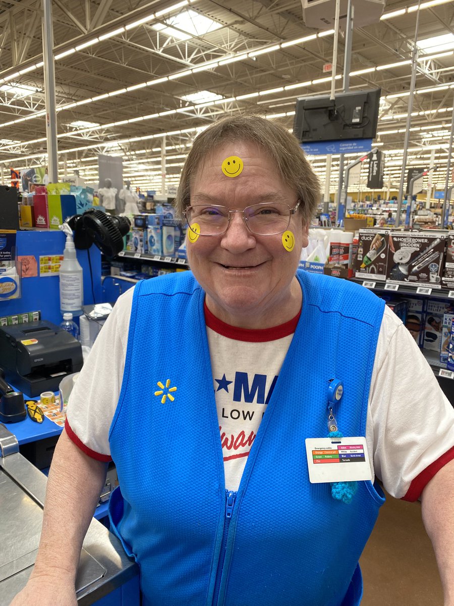 mrsyonks's tweet photo. Hey @Walmart! Can you please put Smiley Pam in charge of your global customer service?? She’s so fast and everybody leaves laughing and with a sticker. Should be training everybody. 99th and Grant Thornton CO 🥳 https://t.co/7EKd0VhHRW