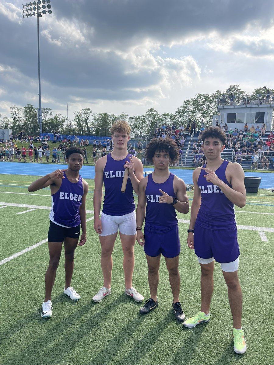 The 4x100 team of Stefon Harmeling, Sam Moore, Austin Kallini, and Derek Uran sets a new school record with a time of 42.72 at GCL Meet! #ElderTrackAndField #GoPanthers