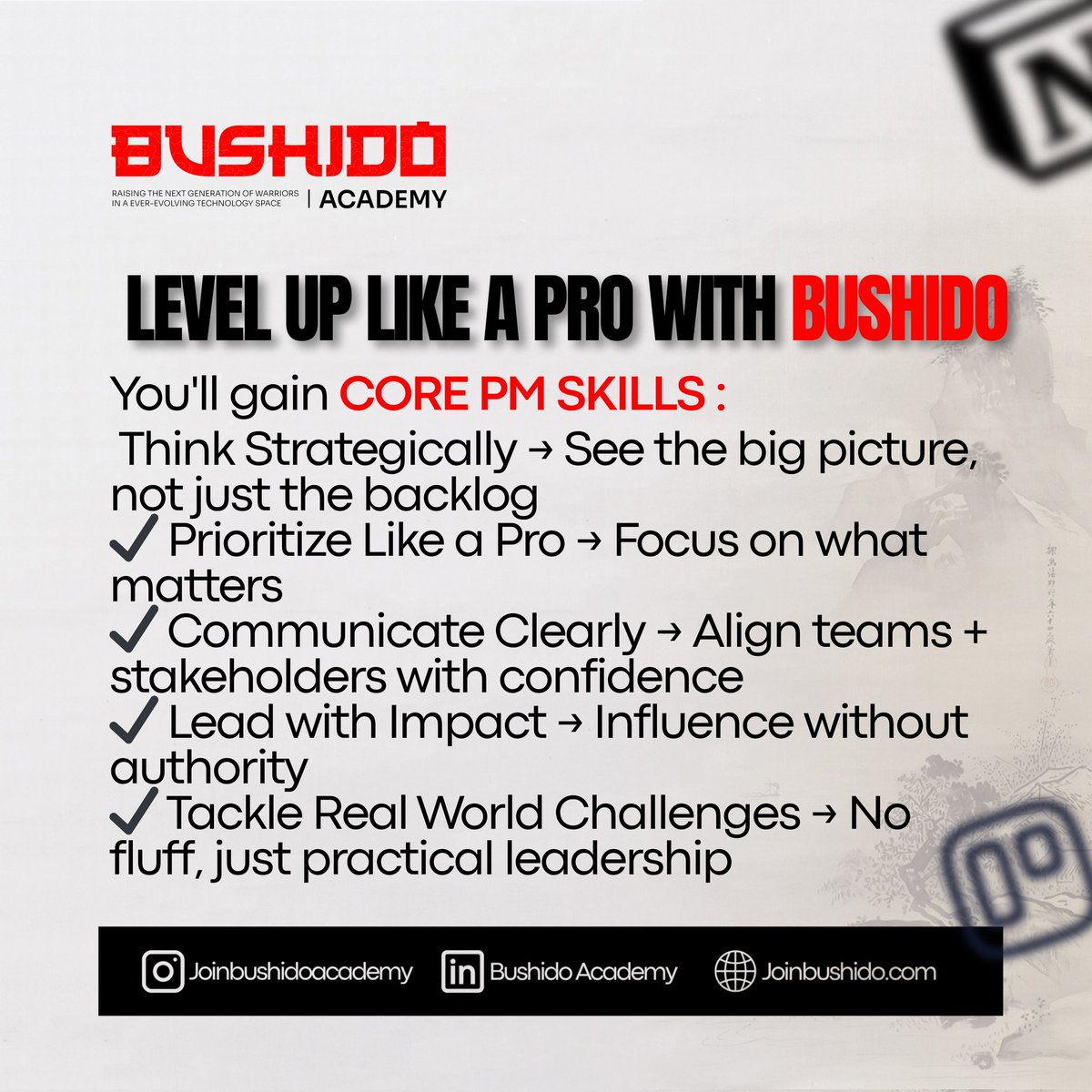 joinbushido's tweet photo. Level up your Tech game, level up your Product Management game, level up like a bro with BUSHIDO #productmanagement #BushidoAcademy #bushido5 https://t.co/NWIuG7P4iO