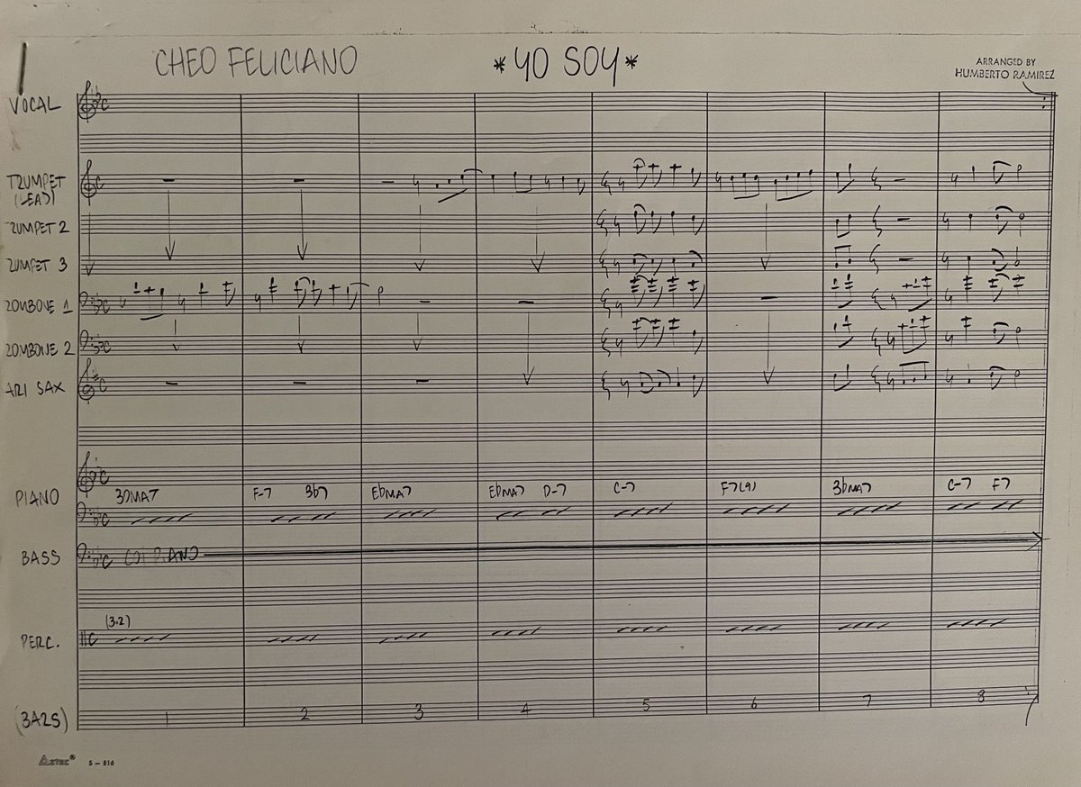 HumbertoRamJazz's tweet image. Un día como hoy hace 34 años terminé el arreglo de la composición de Glenn Monroig Yo Soy. Grabada en el disco Cantando de Cheo Feliciano junto a Gilberto Santa Rosa y donde también grabé la trompeta.

#SalsaDays #TheArranger #RMM #SalsaClassic
