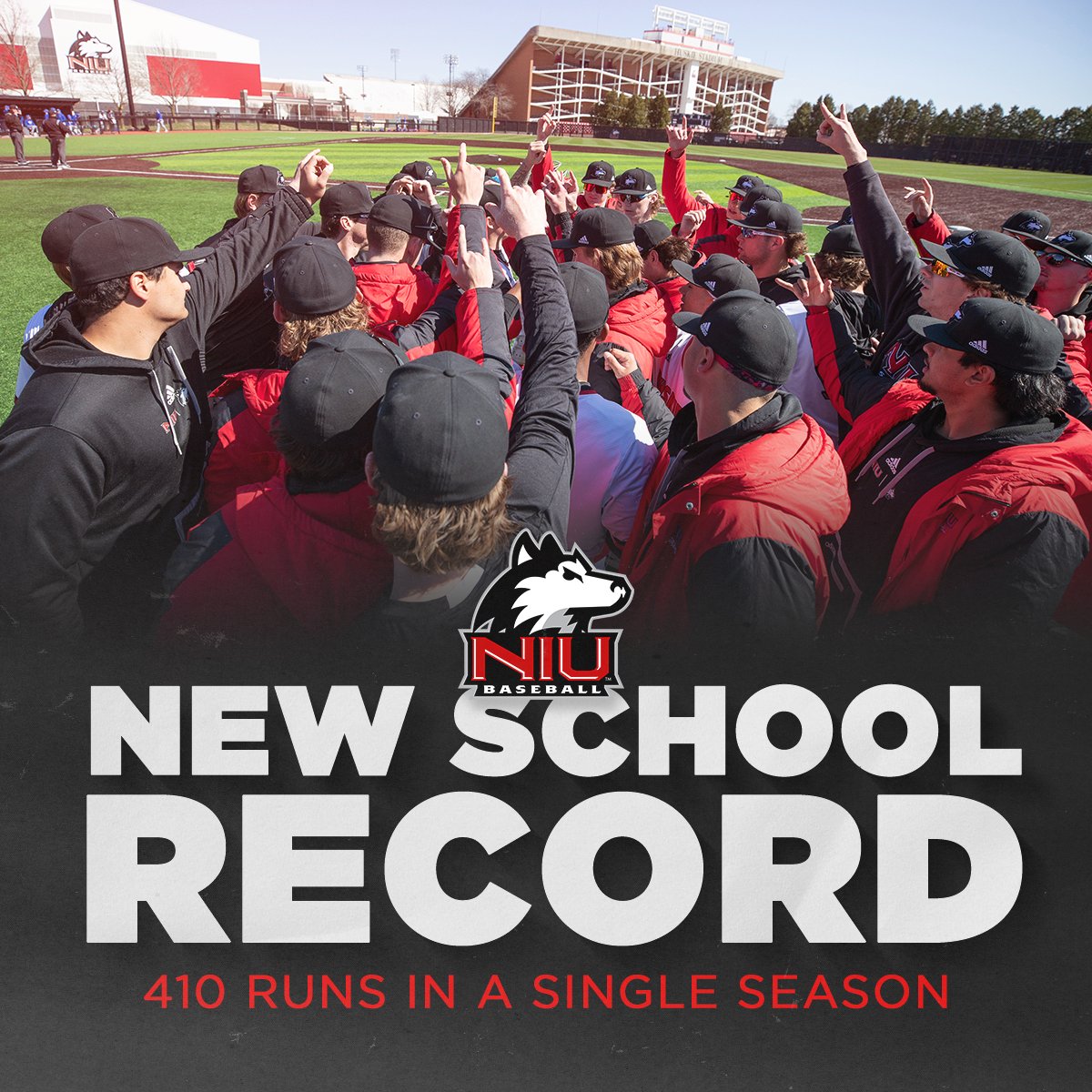 With their 14 runs today in the win at Bowling Green, the 2025 NIU Huskies have set a new single-season record for runs scored with 410! The previous record of 408 was set back in 2003