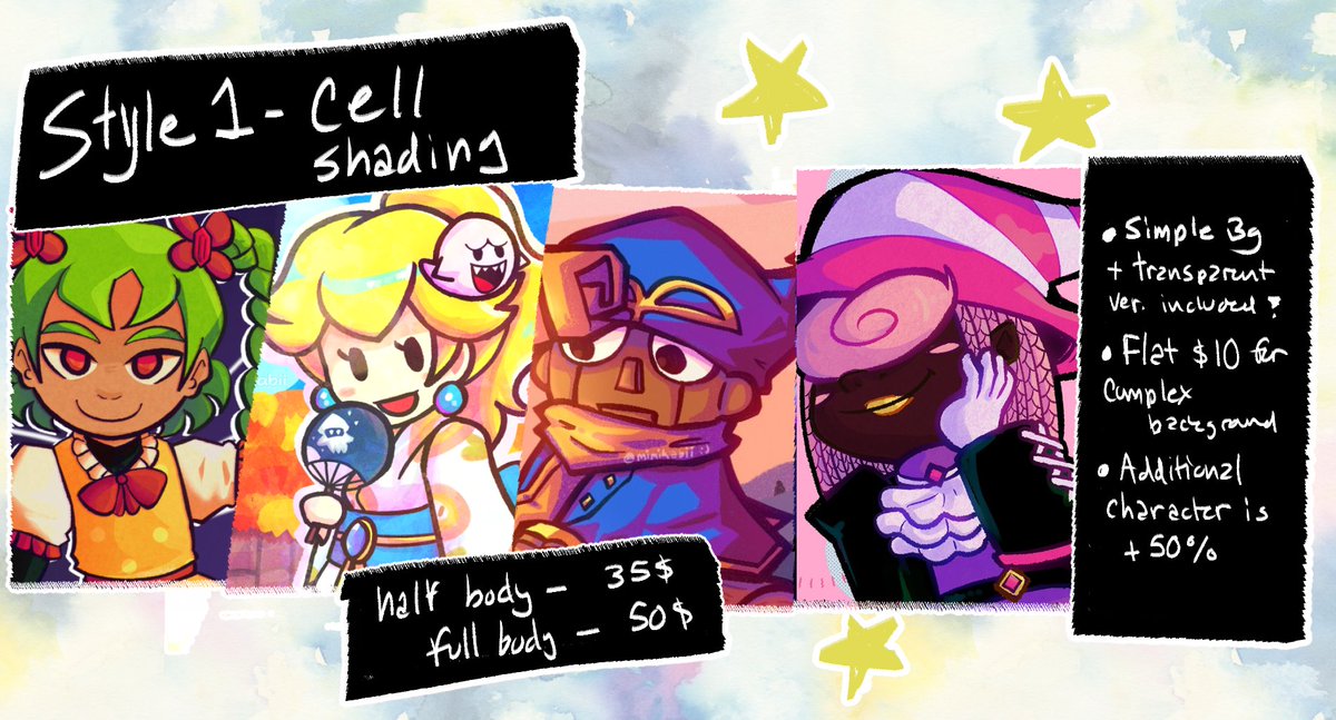 mimikabii's tweet image. needing some $$$ sooo
🌠COMMISSIONS ARE OPEN!!!🌠
Please check the images and the replies for more details 8) Feel free to DM for further inquires!!!
Thank you!!!