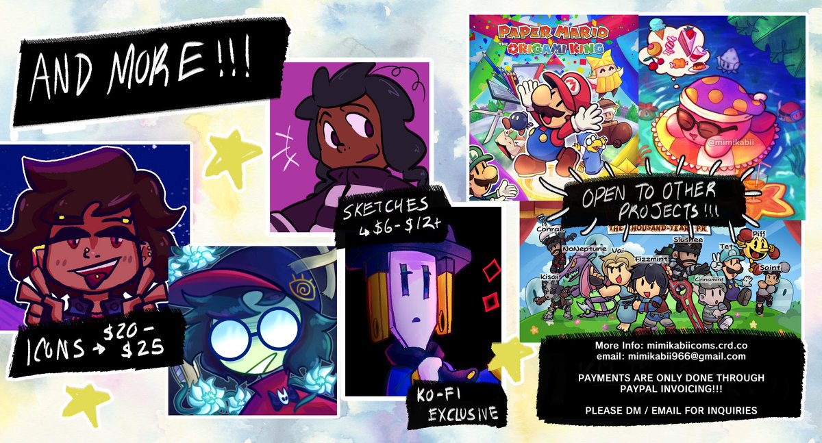 mimikabii's tweet image. needing some $$$ sooo
🌠COMMISSIONS ARE OPEN!!!🌠
Please check the images and the replies for more details 8) Feel free to DM for further inquires!!!
Thank you!!!