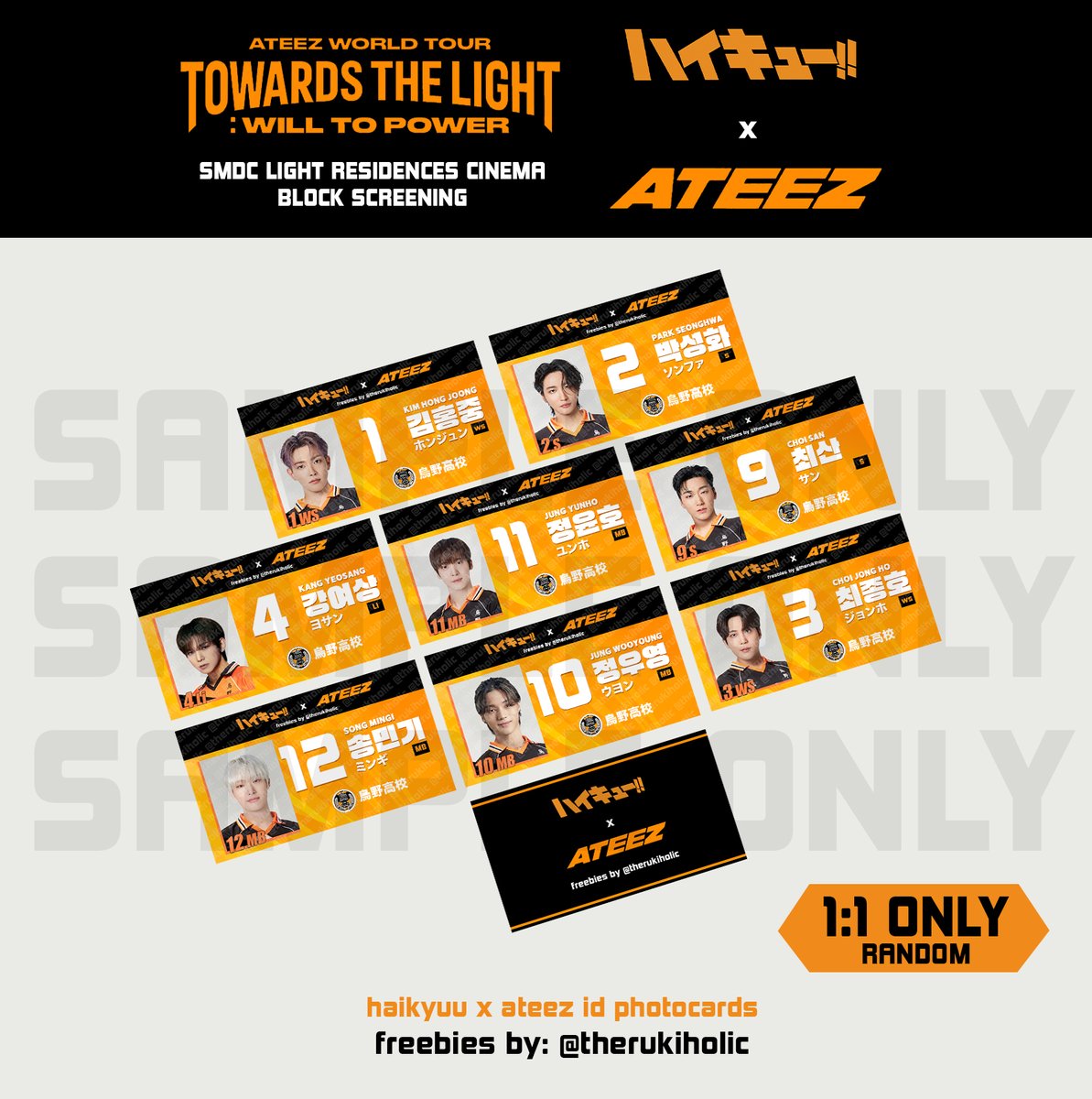 therukiholic's tweet photo. Hello Filotinys!! 🫡

I will be giving away these Haikyuu x Ateez PC freebies and a random Haikyuu TCG card on May 18 at the SMDC Light Mall Block Screening! 

Show proof of this post RT so you can get one!
See you on Sunday!!

@1117CafePH @AtzCebPH 
#TowardsTheLightWillToPower #ATEEZ #ATEEZinCinemas #ATEEZinCinemasPH