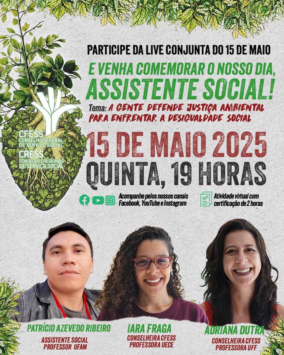 CfessOficial's tweet photo. Hoje é o nosso dia, assistentes sociais! Simbora pra nossa live comemorativa?
Acesse já: https://t.co/uReqiJv4LI
🎓 Quer receber certificado? Inscreva-se pelo link: https://t.co/LN9wOfNwH5
#AssistenteSocial #15demaio #LiveCFESS #JustiçaAmbiental https://t.co/7rakEvKXhj