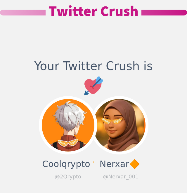 2Qrypto's tweet photo. My Twitter Crush is: @Nerxar_001

➡️ https://t.co/vNg2WF2MN2 https://t.co/izf2sJGr8D