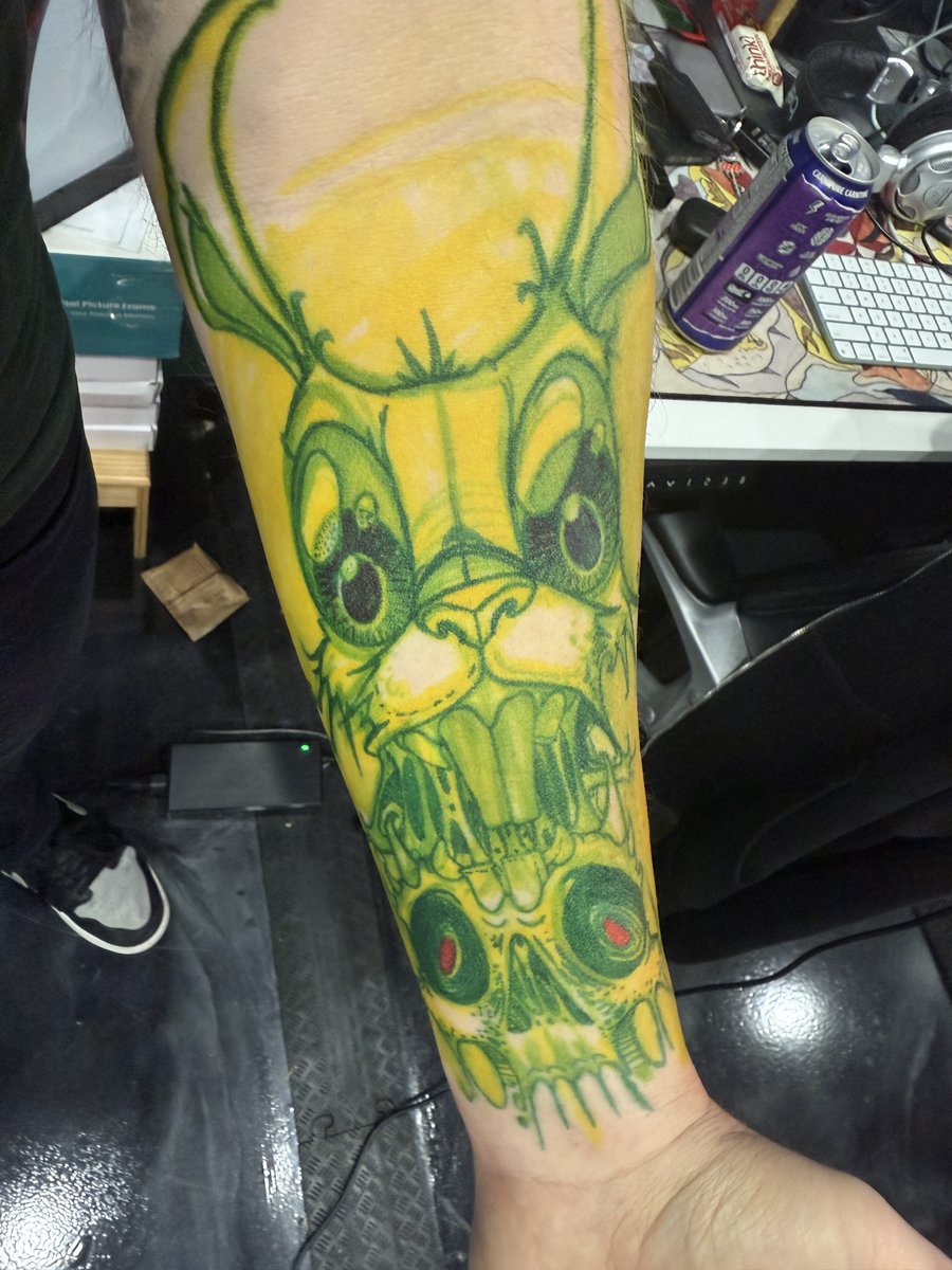 Filmed a tutorial on new school tattoo design with a guest artist and this was the design he came up with off of the top of his head (no prompt, reference, direction, etc.). 

Should I get this tattooed?