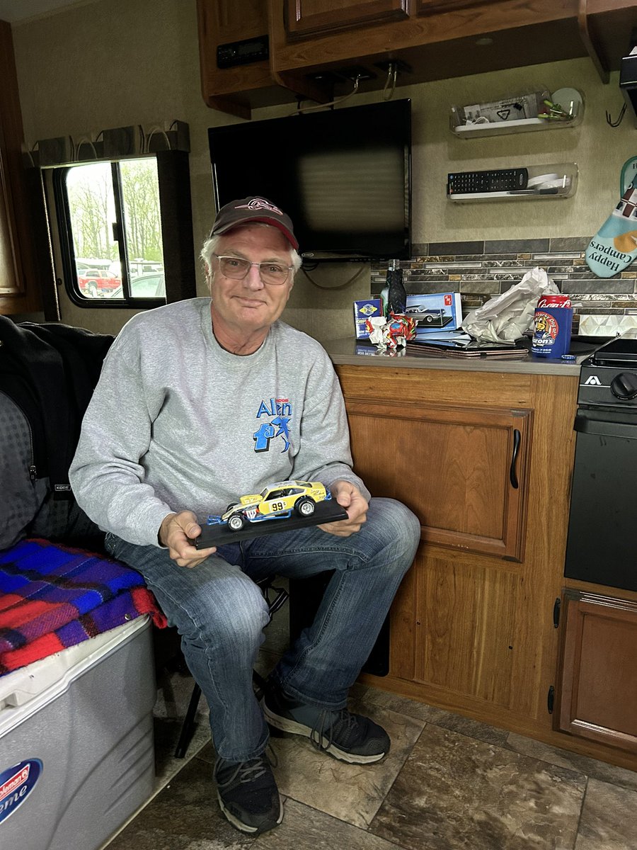 Gave my friend <a href="/MarkElsie101/">Mark Elsie</a> a project I’ve been working on over the winter. I think he liked it. 🏁 👆🏁 love those yellow race cars 😉