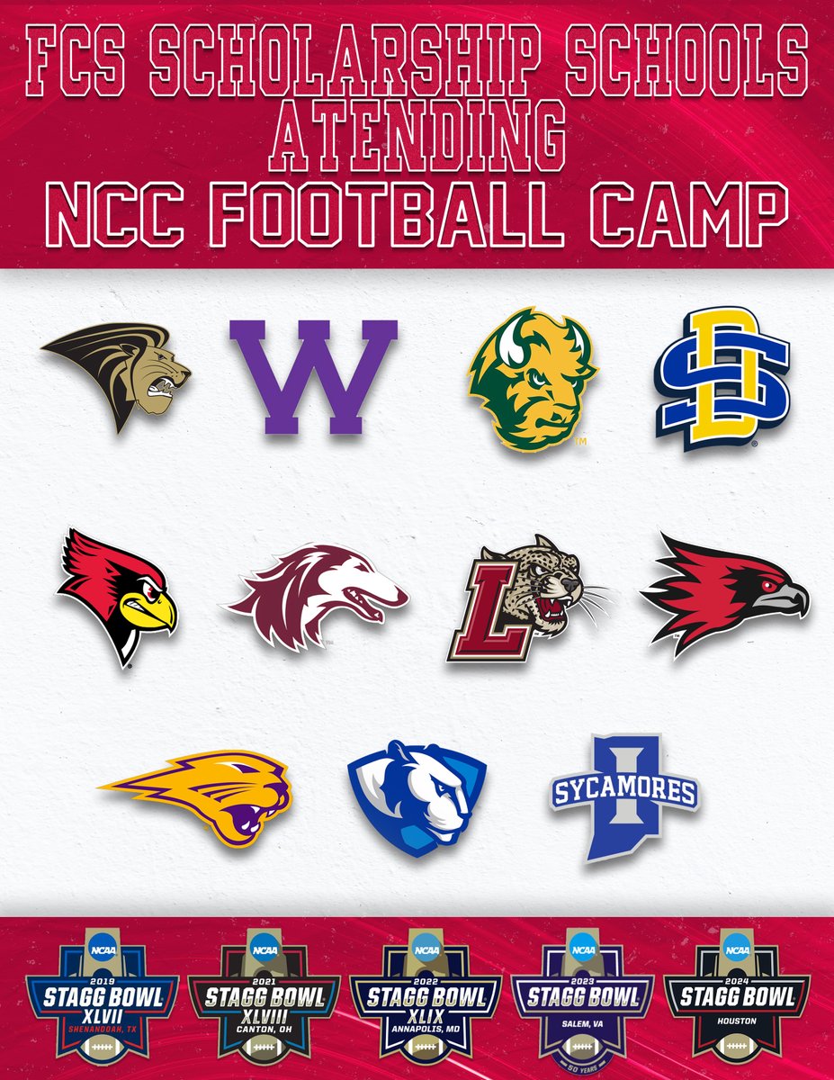 Shane Dierking (@coachdierking) on Twitter photo These 11 FCS Schools will be at NCC Camps! A ton of registrants this week, spots are filling up fast!! <a href="/LindenwoodFB/">Lindenwood Football</a> <a href="/WIUFootball/">Western Illinois Football</a> <a href="/NDSUfootball/">NDSU Football</a> <a href="/GoJacksFB/">SDSU Football</a> <a href="/RedbirdFB/">Illinois State Football</a> <a href="/SIU_Football/">Saluki Football</a> <a href="/SEMOfootball/">SEMO Football</a> <a href="/UNIFootball/">UNI Football</a> <a href="/EIU_FB/">Eastern Illinois Football</a> <a href="/IndStFB/">Indiana State Football</a>
Registration Link: northcentralcollege.edu/football-clini… These 11 FCS Schools will be at NCC Camps! A ton of registrants this week, spots are filling up fast!! <a href="/LindenwoodFB/">Lindenwood Football</a> <a href="/WIUFootball/">Western Illinois Football</a> <a href="/NDSUfootball/">NDSU Football</a> <a href="/GoJacksFB/">SDSU Football</a> <a href="/RedbirdFB/">Illinois State Football</a> <a href="/SIU_Football/">Saluki Football</a> <a href="/SEMOfootball/">SEMO Football</a> <a href="/UNIFootball/">UNI Football</a> <a href="/EIU_FB/">Eastern Illinois Football</a> <a href="/IndStFB/">Indiana State Football</a>
Registration Link: northcentralcollege.edu/football-clini…