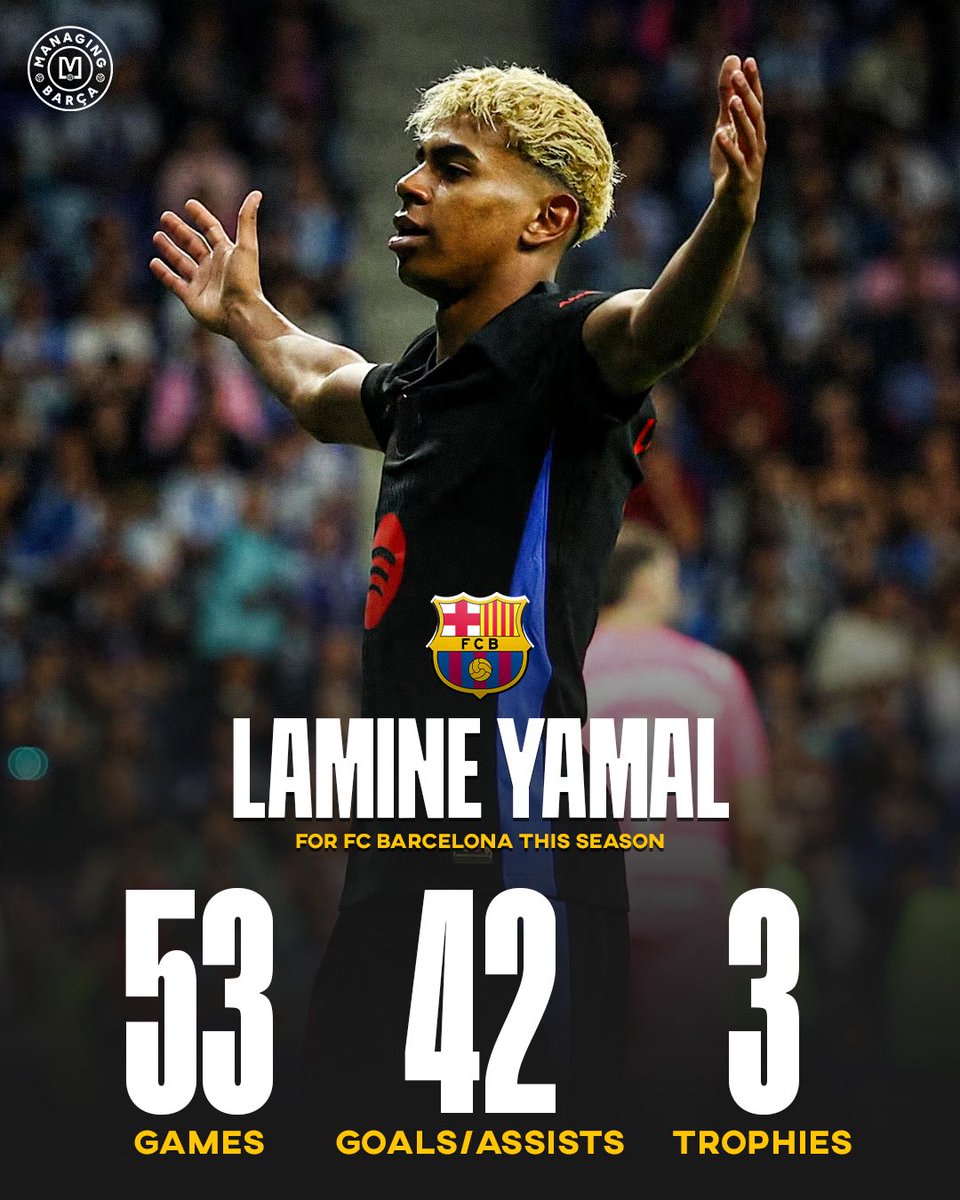 ManagingBarca's tweet photo. 🏆🏆 La Liga
🏆 Copa del Rey
🏆 Spanish Super Cup
🏆 EURO 2024
🥇 Golden Boy
🥇 Raymond Kopa Trophy
🥇 La Liga Young Player of the Season

17 years old 🤯🌟 https://t.co/CBfGvMsqgB