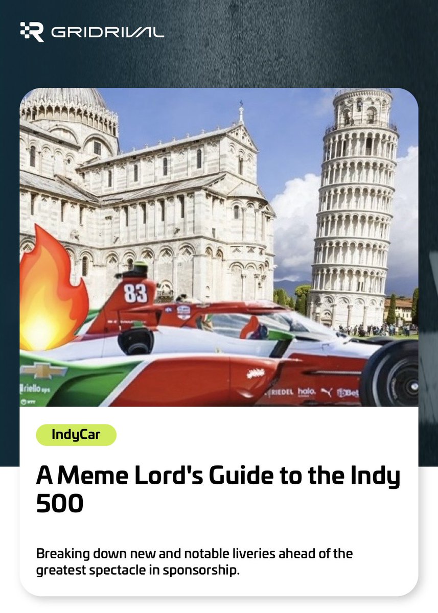 New article on the most meme-able teams at the Indy 500. Did I miss any?
<a href="/GridRival/">GridRival</a> #Indy500 #IndyCar 

gridrival.com/news/a-meme-lo…