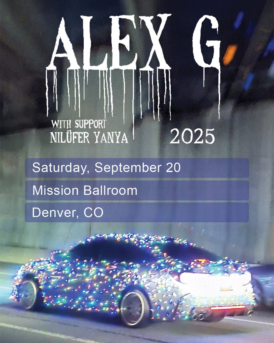 Alex G is cruising through Denver to Mission Ballroom on Saturday, September 20th! 🏎️  

Presales start Tuesday, May 20th at 12pm! Grab the password and show details at our link below! 
kbco.iheart.com/calendar/conte…