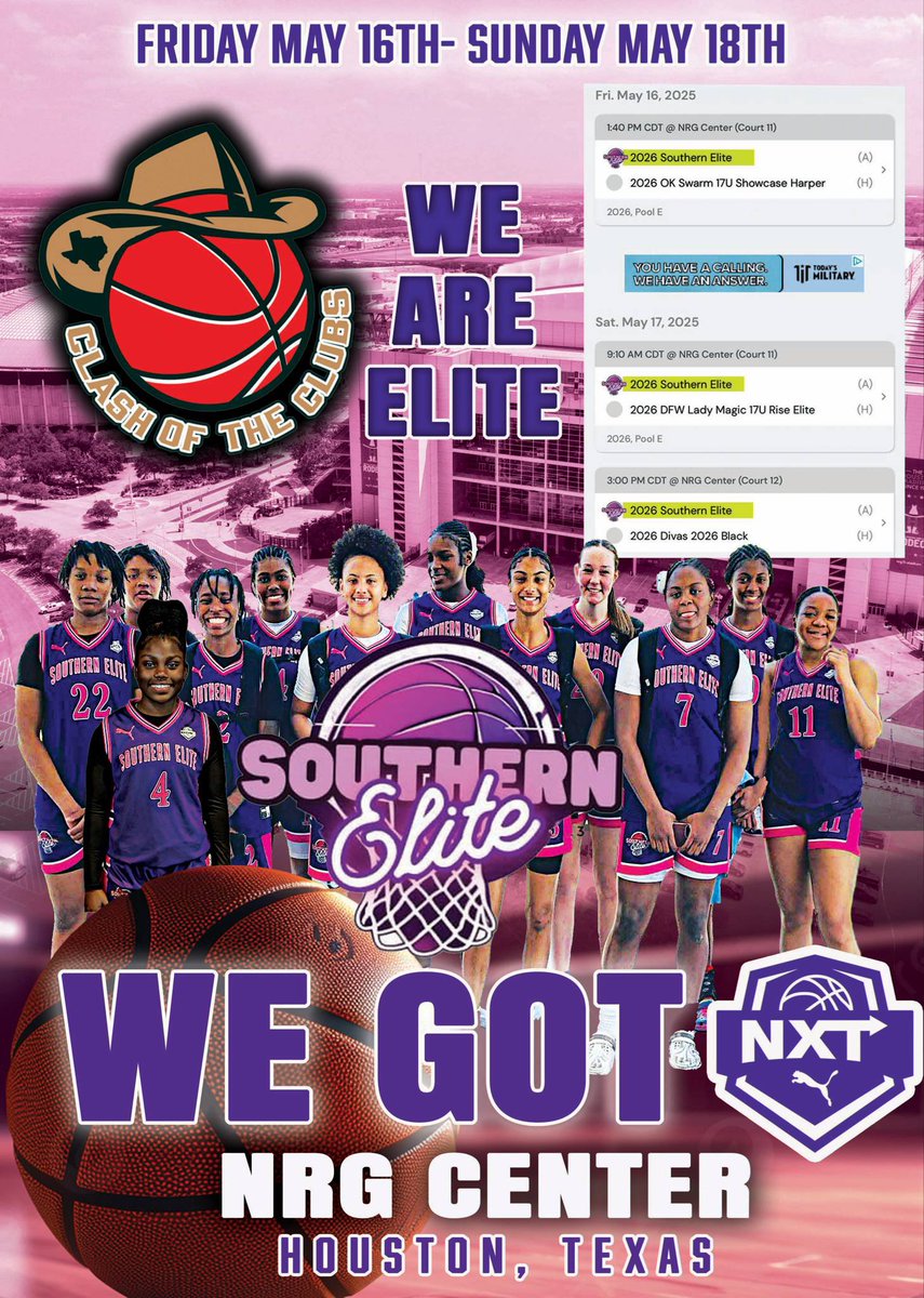 Clash of the Clubs come check out the Southern Elite 17u at Clash of the Clubs 
Team schedule is below