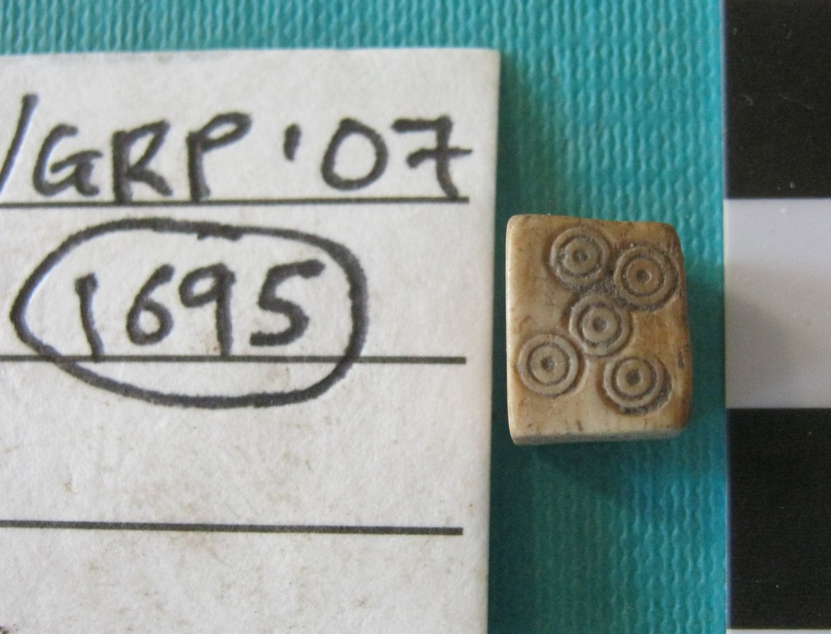 cwacmuseums's tweet photo. Some interesting finds from Days 14 and 15 of the Dig, An ivory handle with the finely carved face of a woman and a bone dice with its values marked by ring and dot motifs; both were found in the English Civil War destruction layer.
@HistArchChester
#DigChester https://t.co/fsVLcEAc2m
