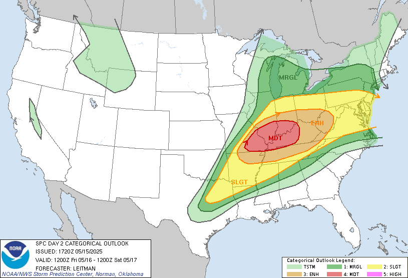 SPC upgrades to "Moderate Risk" for Tomorrow. Stay safe, folks.