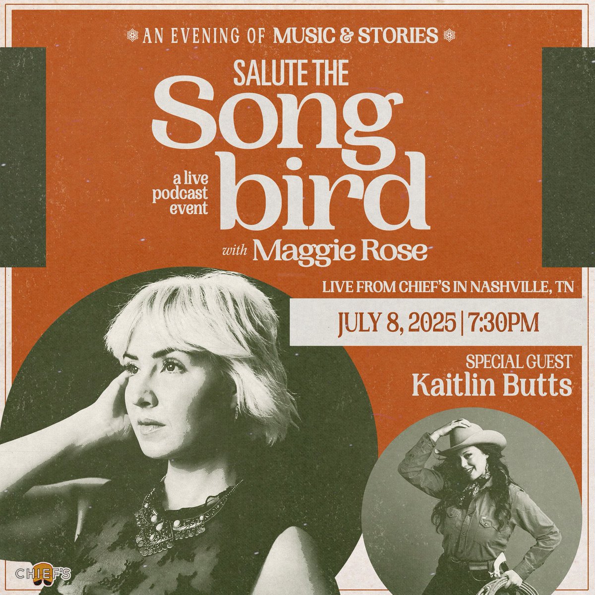 Maggie Rose (@iammaggierose) on Twitter photo .<a href="/SaluteSongbird/">Salute The Songbird Podcast</a> is back with <a href="/KaitlinButts/">Kaitlin Butts</a> as my guest! 🕊️ Join us on July 8th for a LIVE podcast at <a href="/ChiefsBroadway/">Chief's on Broadway</a> in Nashville, where we'll share stories and music.
🎫 Tickets go on sale tomorrow at 10am - grab yours at maggierosemusic.com!
#podcast #countrymusic .<a href="/SaluteSongbird/">Salute The Songbird Podcast</a> is back with <a href="/KaitlinButts/">Kaitlin Butts</a> as my guest! 🕊️ Join us on July 8th for a LIVE podcast at <a href="/ChiefsBroadway/">Chief's on Broadway</a> in Nashville, where we'll share stories and music.
🎫 Tickets go on sale tomorrow at 10am - grab yours at maggierosemusic.com!
#podcast #countrymusic