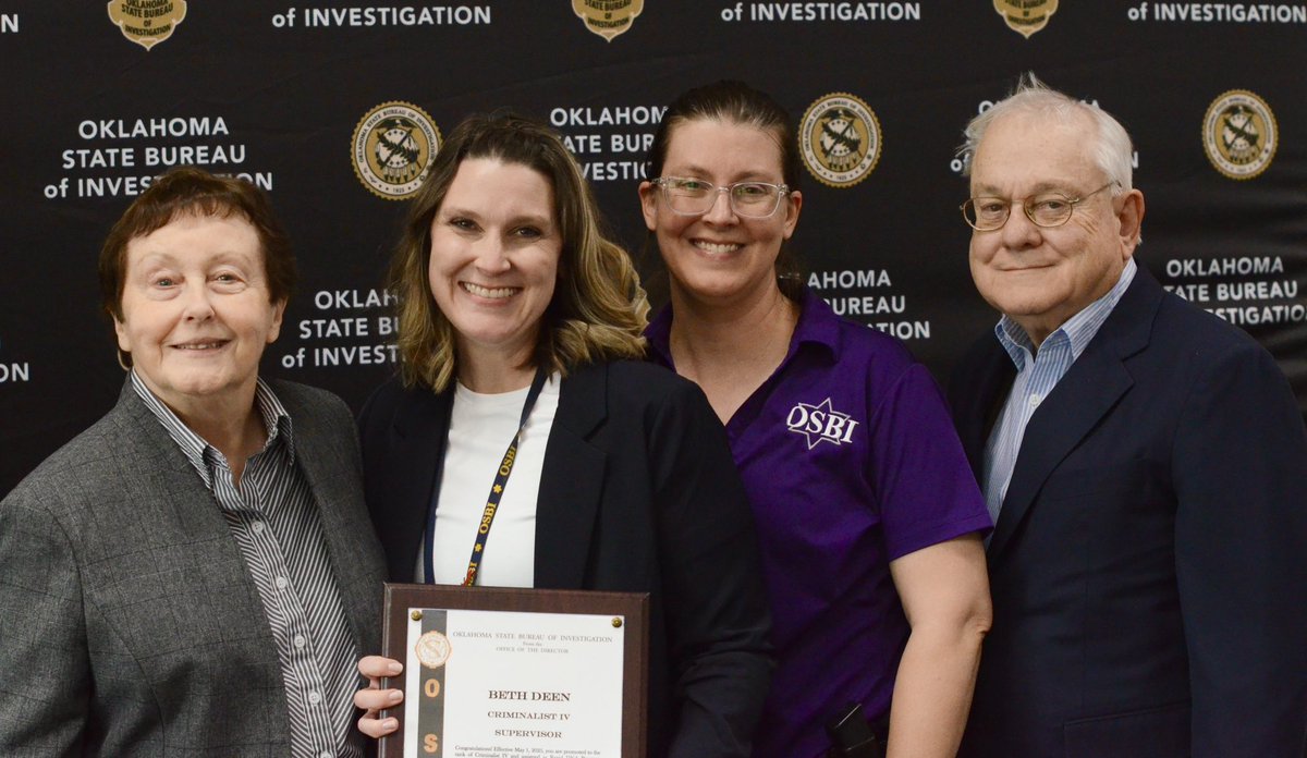 OSBI_OK's tweet photo. Please join us in congratulating Beth Deen, who was promoted to Rapid DNA Program Supervisor! Beth has done an outstanding job getting the statewide Rapid DNA Oklahoma program up and running. Congratulations Beth!
#OSBI #OneTeamOneMission
#RapidDNA https://t.co/t7VOSHQaKm