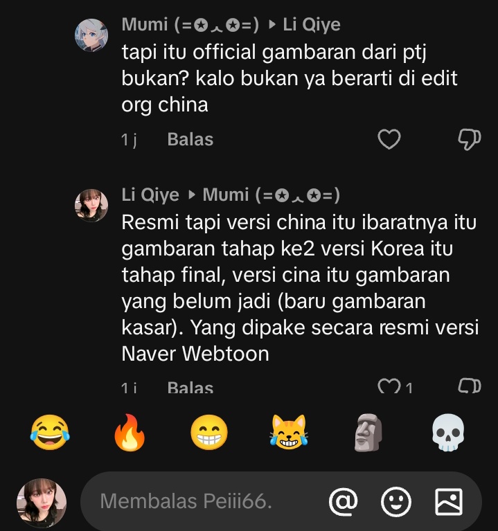 Itu jawaban jelasnya perbedaan versi china dan Korea.