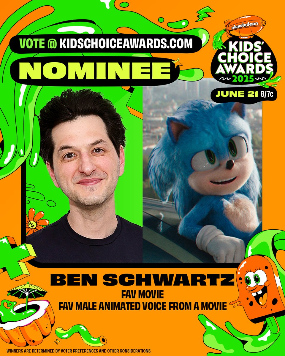 Team Sonic, gotta go fast, it’s time to VOTE! Help Sonic and gang speed away with these Kids’ Choice Awards and catch the slime-filled fun June 21 at 8/7c on @‌Nickelodeon! ⚡️ Vote here: kidschoiceawards.com/vote/favorite-… 🗳️ #SonicMovie #SonicMovie3 #JimCarrey #BenSchwartz #KeanuReeves