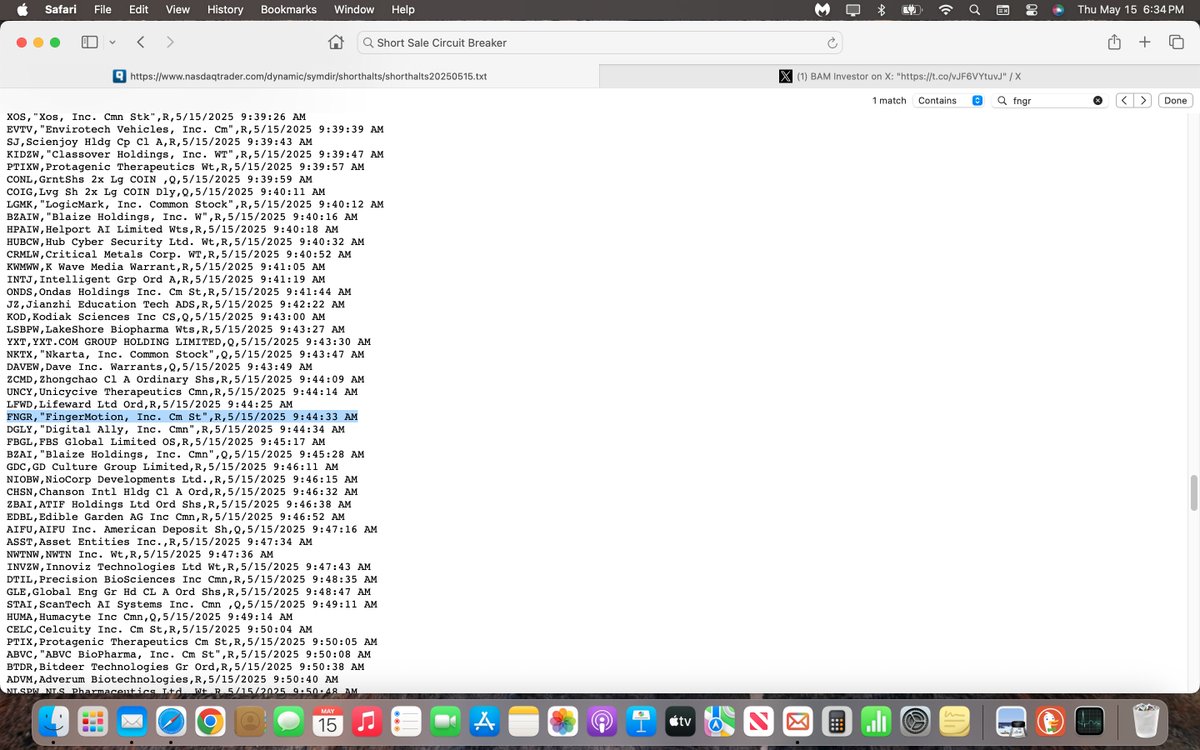 <a href="/BAMinvestor/">BAM Investor</a> So my question is how did they short $FNGR with it being on the Short Sale Circuit Breaker list?
FNGR,"FingerMotion, Inc. Cm St",R,5/15/2025 9:44:33 AM

nasdaqtrader.com/trader.aspx?id…