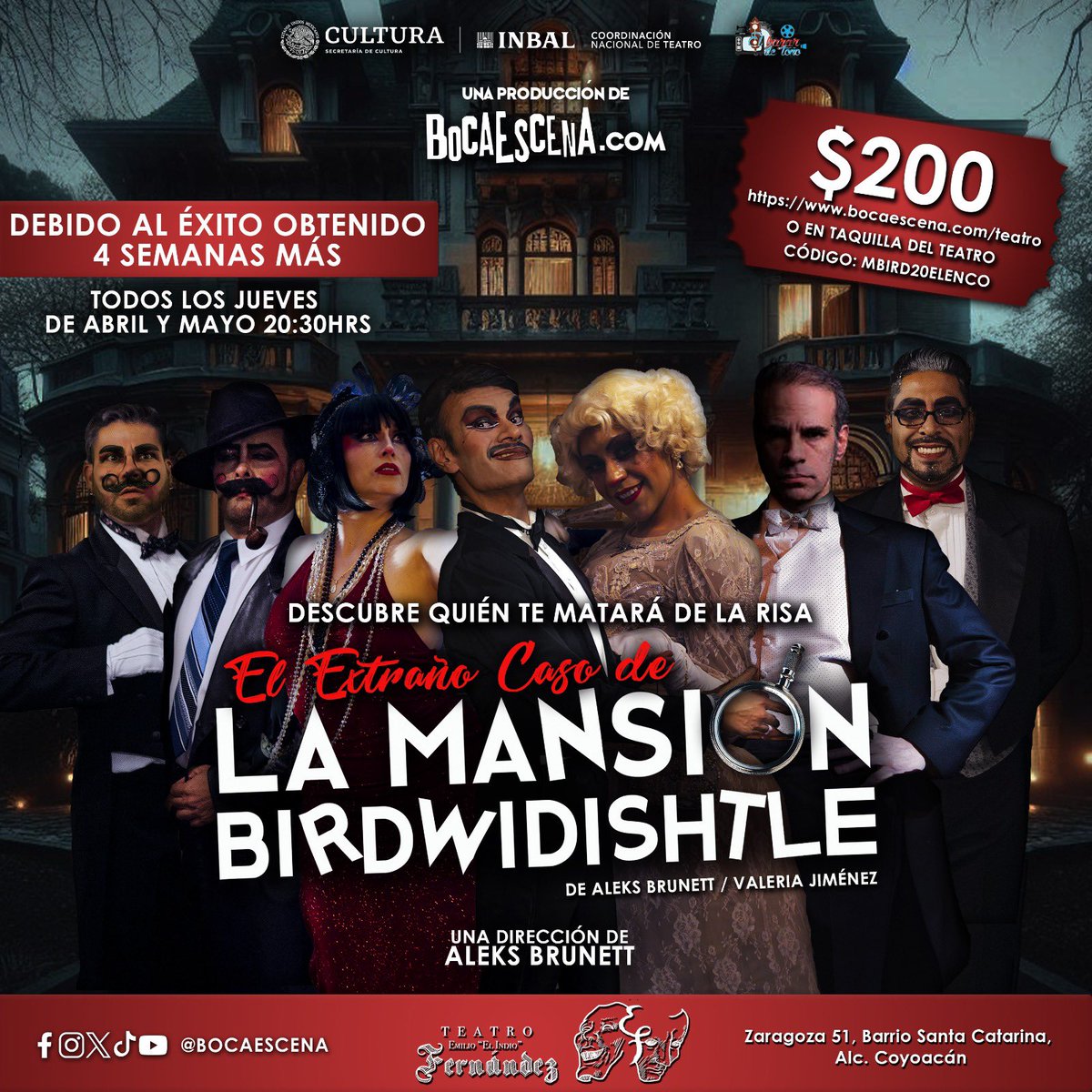Tenemos pases dobles para esta noche da RT.

Una mansión envuelta en secretos. Una desaparición sin resolver. Y un grupo de sospechosos que no son lo que parecen.
¿Te atreves a entrar a la Mansión Birdwidishtle?
📍 Casa Fuerte del Indio Fernández
🗓️ Hoy Jueves 15 de mayo
🕘 20:30