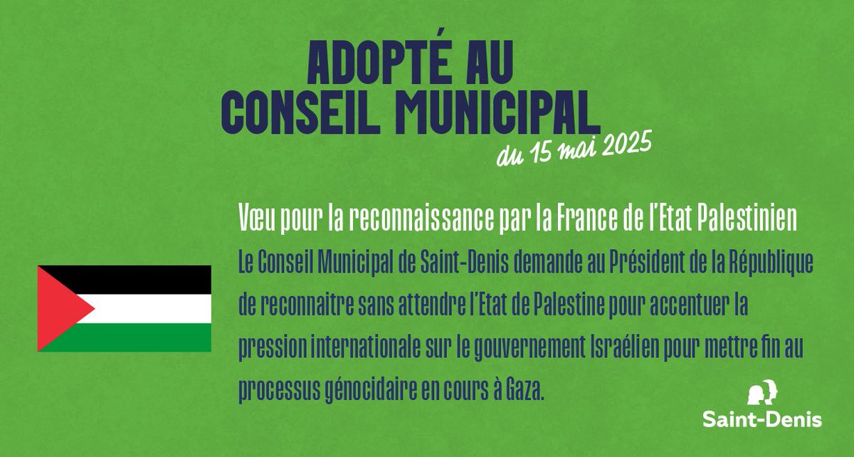 CONSEIL MUNICIPAL | Le conseil municipal a voté à l’unanimité un vœu pour la reconnaissance immédiate par la France de l’Etat Palestinien 🇵🇸🇫🇷