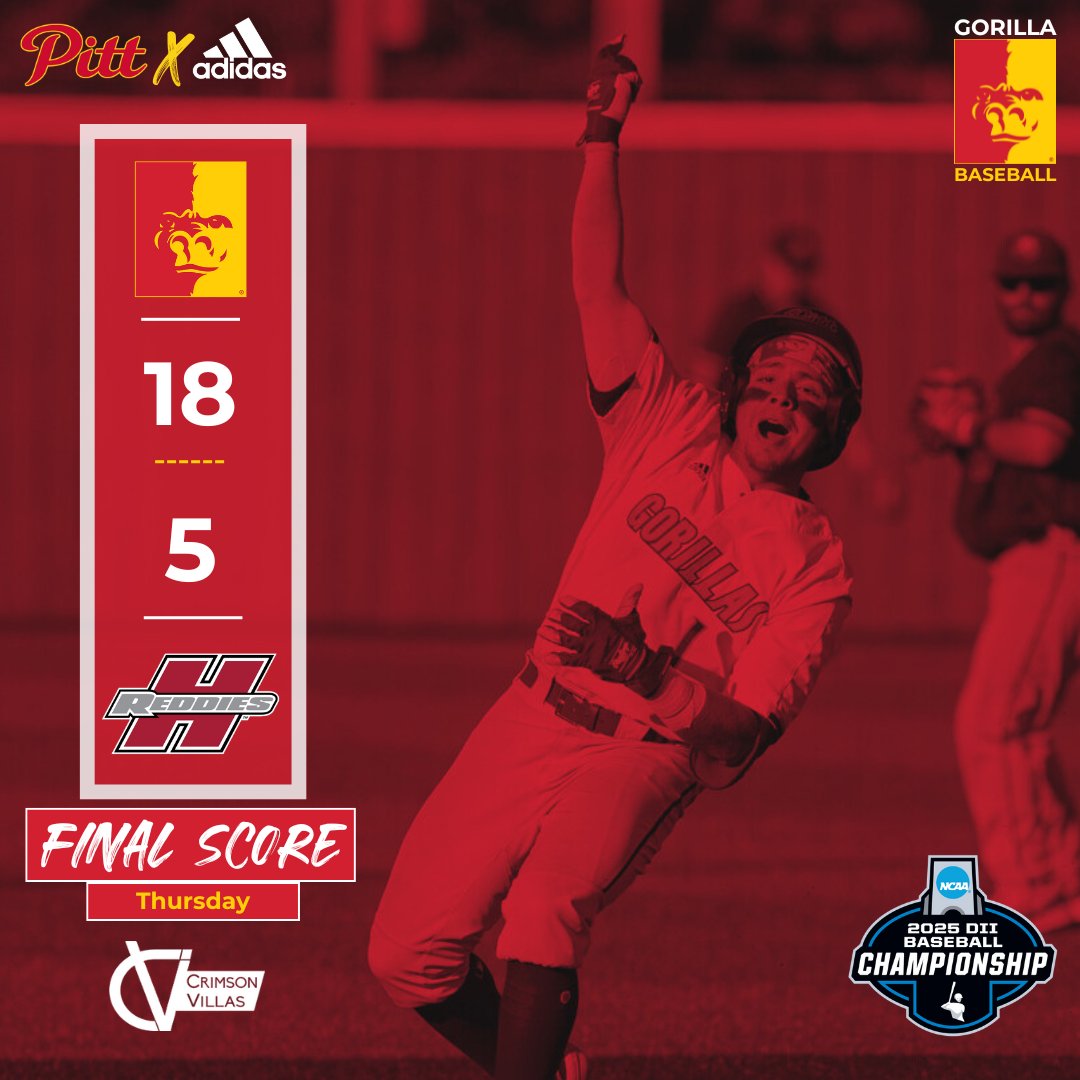 GORILLAS WIN‼️

Pitt State gets the bats going and beats Henderson State 18-5 to open the NCAA Division II National Tournament 🦍⚾

The Gorillas will be back on the field tomorrow night in Mankato.