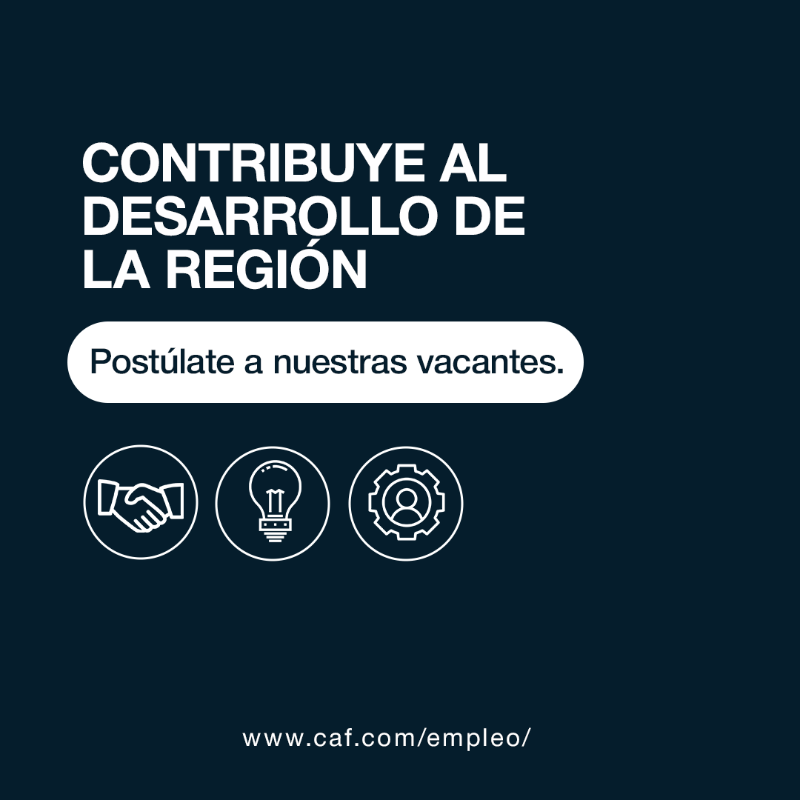 AgendaCAF's tweet photo. CAF está en busca de profesionales comprometidos con el desarrollo sostenible de América Latina y el Caribe.
Consulta nuestras vacantes y postúlate hoy:
🔗 https://t.co/jp5GGR1vFH
Síguenos y #TrabajaEnCAF