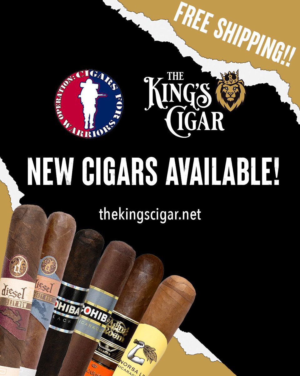 the_kings_cigar's tweet photo. Buy 1 cigar = 1 cigar donated to @Cigars4Warriors 🇺🇸
📦 Free shipping.
📅 Now through May 16
🛒 https://t.co/Ujx14pi8U9
A simple purchase. A powerful thank you.
#CigarsForWarriors #Buy1Give1 #SupportOurTroops #TheKingsCigar #SmokeWithPurpose #FreeShipping https://t.co/BP8ww1utto