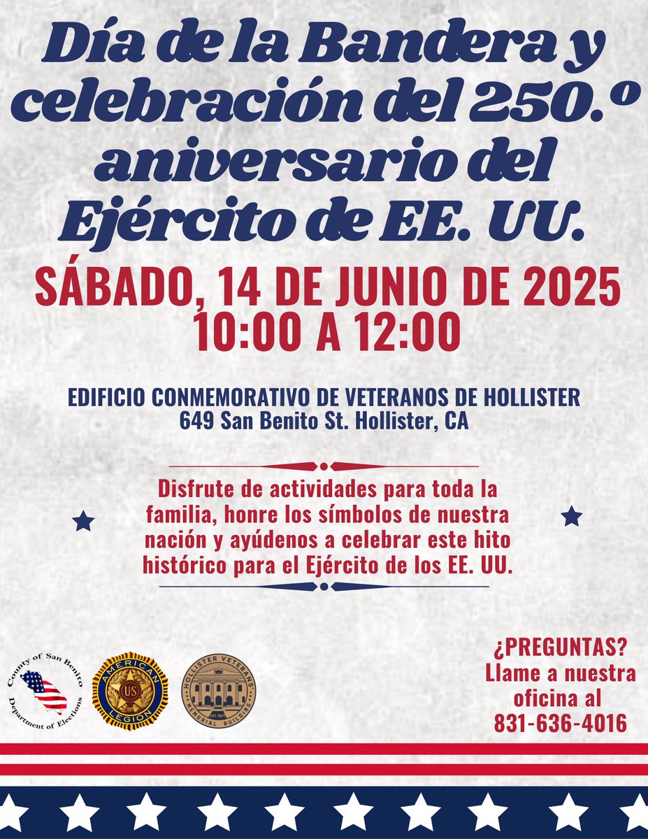 SBCVOTE's tweet photo. Join us for Flag Day &amp; U.S. Army’s 250th Birthday Celebration! 🌟🇺🇸 This special celebration is on Saturday, June 14th, 10am-12pm at the Veterans’ Memorial Building! #usarmy #community #celebration #flagday https://t.co/BvdNBITeP7