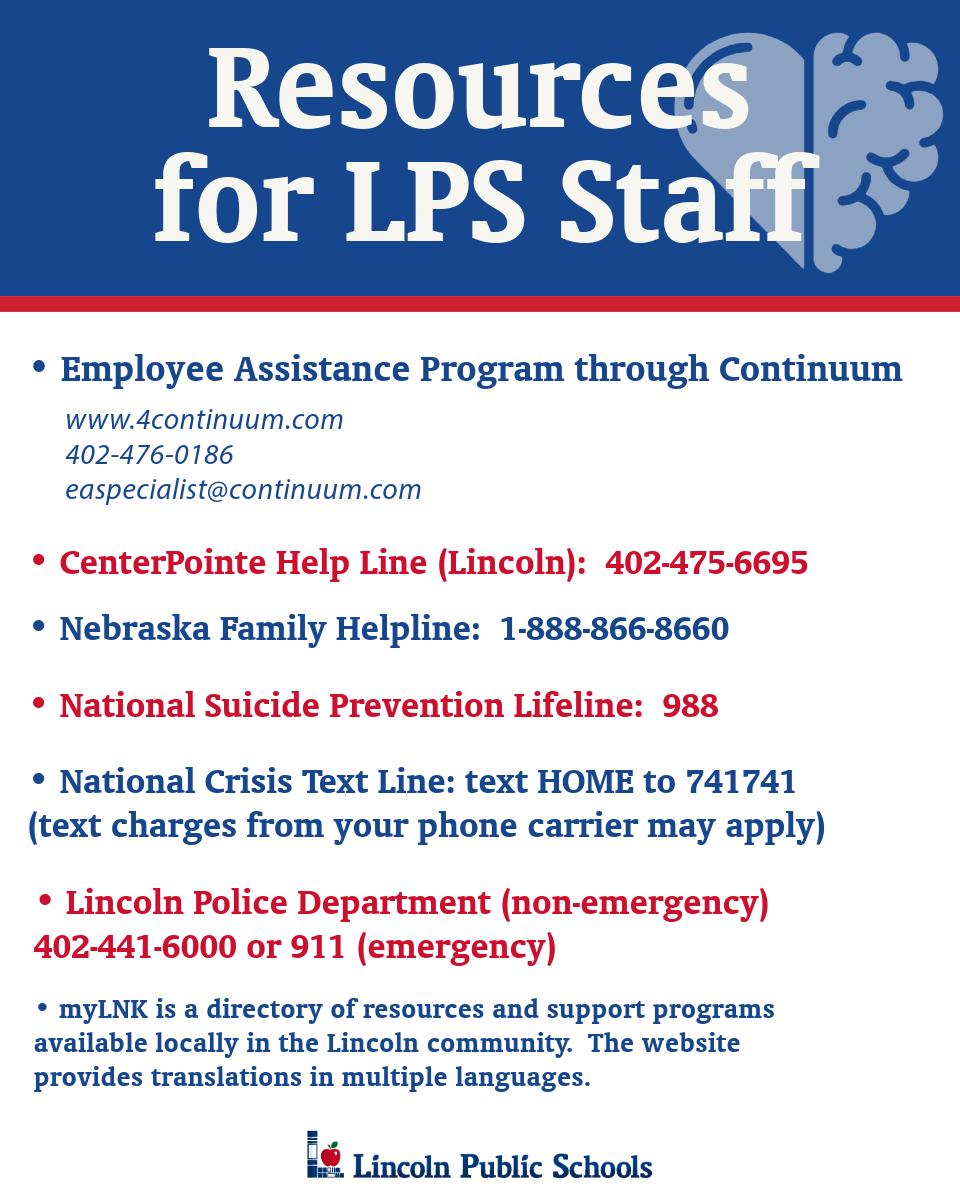 LPSorg's tweet photo. May is #MentalHealthAwarenessMonth. Lincoln Public Schools offers mental health resources and benefits for all staff. Read below for more information, reach out to your supervisor for additional resources, and know that help is available. #LPSCares https://t.co/QLFbPqWtBh