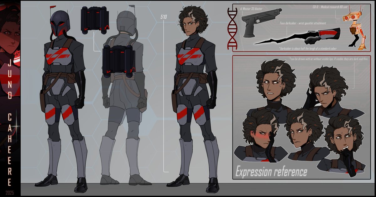 wrenkenstein's tweet image. 🦠🧑‍🔬JUNO REF 2025 🧑‍🔬🧪

This took SO LONG but she finally isn&apos;t using the same ref I made her back in 2023!! My style has def matured a lot, so it was time she matured with it :D

[The Bad Batch, OC]